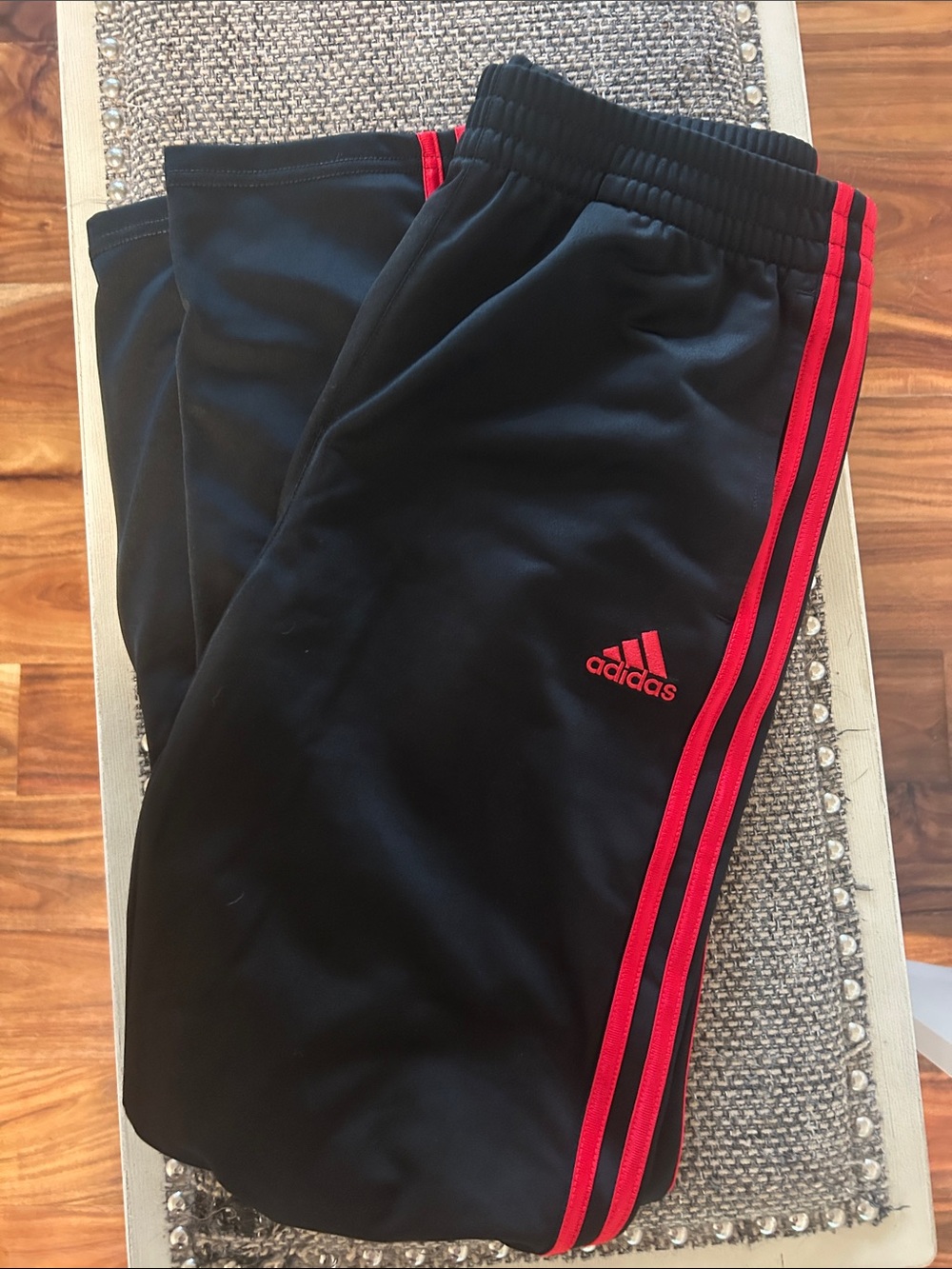 adidas Black Joggers with Red Side Stripes